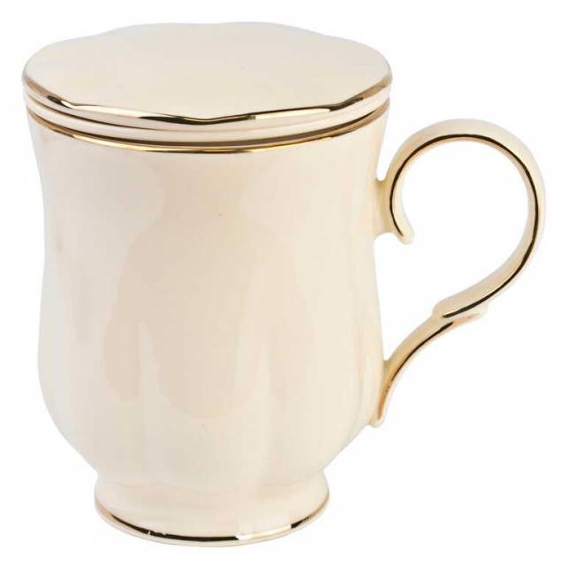 Hrnček porcelánový na čaj, 430ml, RUBY, s porcelánovým sitkom