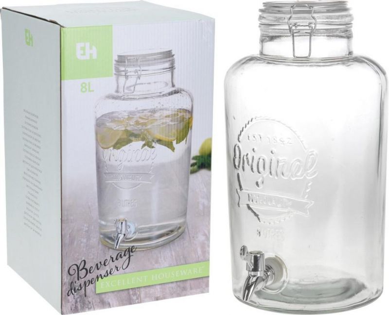 Nádoba na vodu s kohútikom 8L, sklenená
