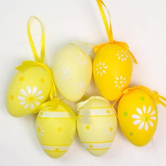 Kinekus Dekorácia závesná vajíčko plast 6 cm sada 6 ks žltá