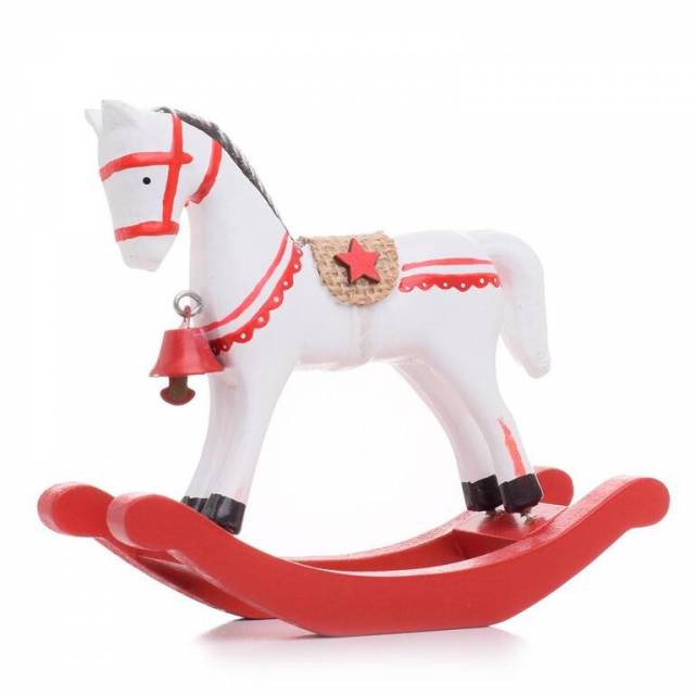 E-shop Kinekus Postavička kôň drevený hojdací 11x14x4,5 cm, bielo-červený