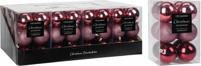 E-shop Kinekus Ozdoba vianočná guľa 6 cm sada 12 ks plast ružová