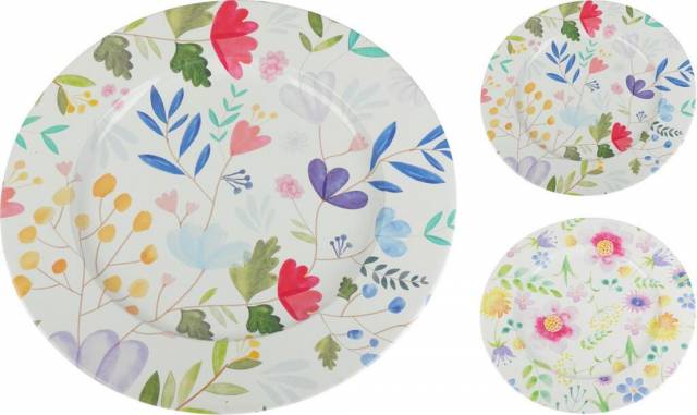 E-shop Kinekus Podnos okrúhly 33,5 cm kov dizajn kvety mix