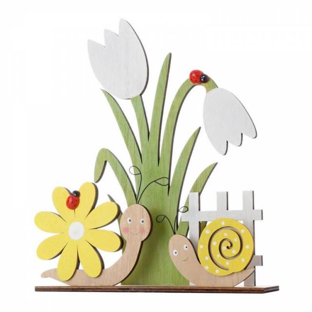 E-shop Kinekus Postavička slimáky s kvetmi na podstavci 22,5x5x26,5 cm drevo