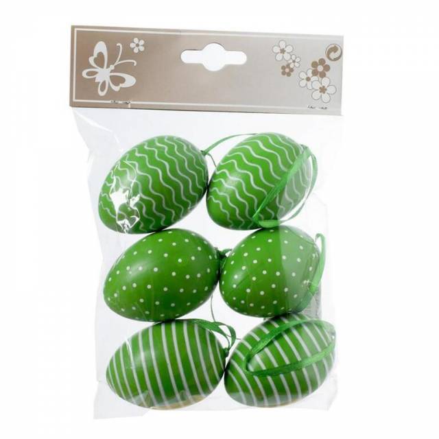 E-shop Kinekus Ozdoba závesná veľkonočné vajíčko plast 6 cm sada 6 ks zelená