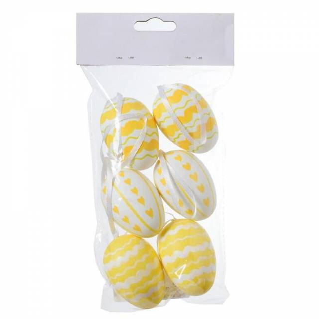 E-shop Kinekus Ozdoba závesná, veľkonočné vajíčko plast 4x6 cm sada 6 ks bielo-žltá