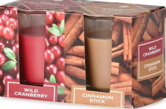Kinekus Sviečka vonná Sklo 52x65 mm 2 ks v krabičke Wild Cranberry & Cinnamon