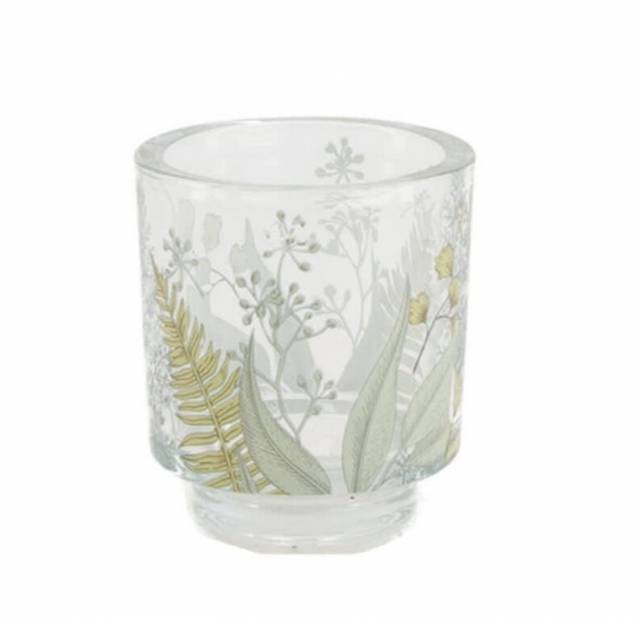 E-shop Kinekus Svietnik na čajovú sviečku 9x10 cm sklo dizajn kvety