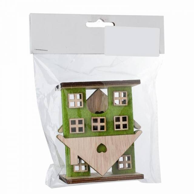 Dekorácia domček 9x4x9,5cm sada 2ks flis zelený
