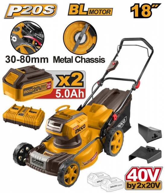 INGCO Kosačka na trávu bezkartáčová, 46cm, LMLI20186, INGCO, AKU, 20V KIT P20S