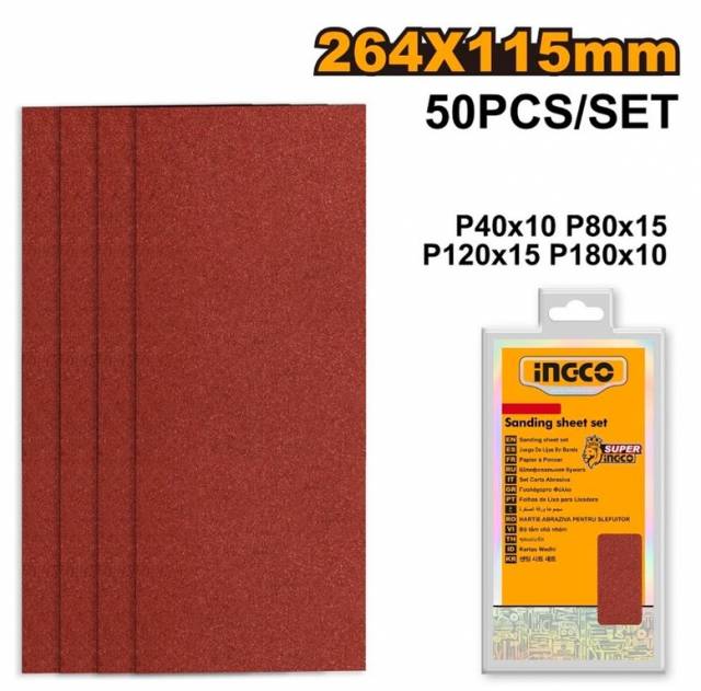 INGCO Papier brúsny 264x115mm, sada 50dielna, INGCO