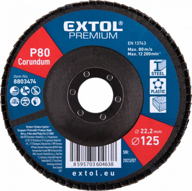 EXTOL PREMIUM Kotúč lamelový šikmý korundový, P80, 125mm, diera 22,2mm