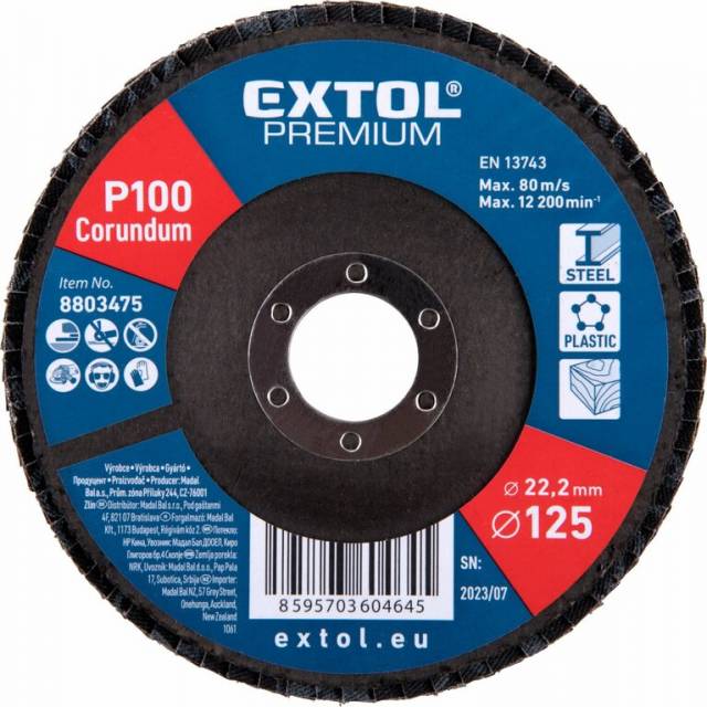EXTOL PREMIUM Kotúč lamelový šikmý, korundový, P100, 125mm, diera 22,2mm