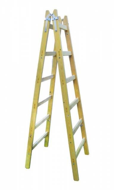 Rebrík DRD A 6 priečkový, 196 cm, drevený, 1 retiazka