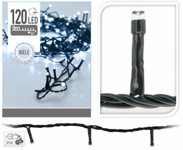E-shop Kinekus Vianočné svetlo 120 LED, studené biele, 9 m+3m, vonkajšie/vnútorné