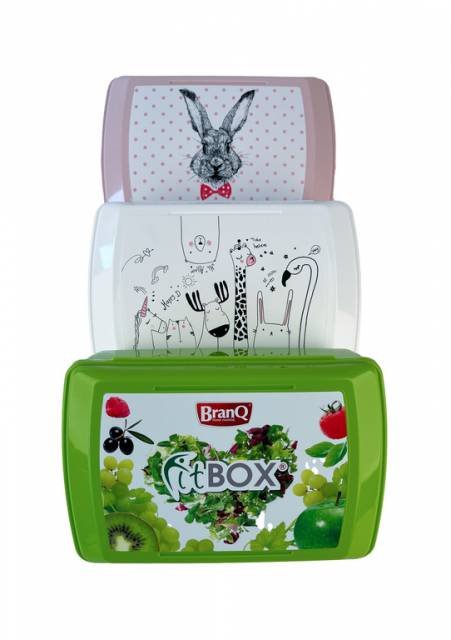 Dóza plastová na desiatu 1,3L s deliacou vložkou detský dekor, mix farieb