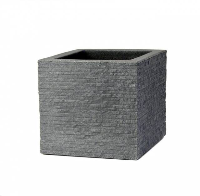 Kvetináč plastový, dĺžka strany 40cm, TEGULA, imitácia kameňa, sivý