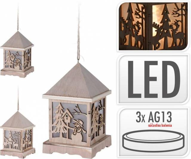 Drevený LED lampáš Trevi, 9,5 x 16,5 cm