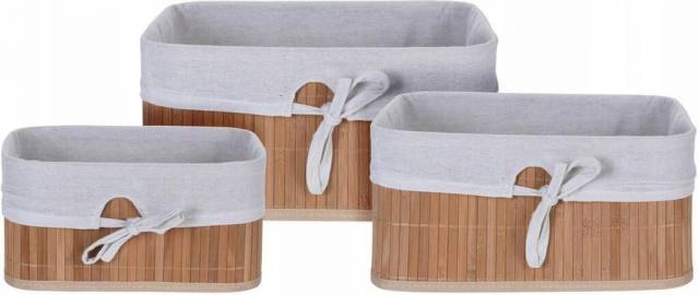 E-shop Kinekus Box úložný bambus s textilom, sada 3 kusov