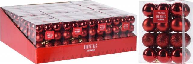 E-shop Kinekus Červená vianočná guľa, plastová, 3 cm, sada 24 ks