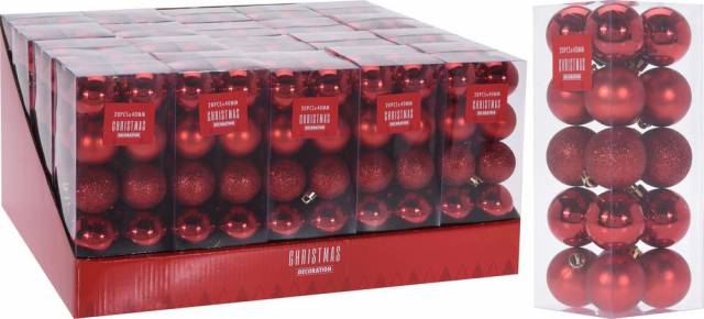 E-shop Kinekus Červená vianočná guľa, plastová, 4cm, sada 20 kusov