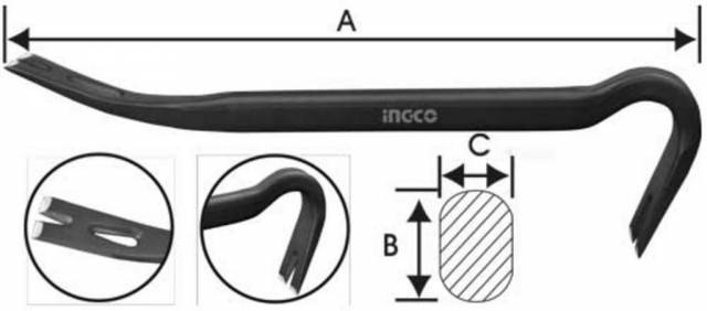INGCO Páčidlo, vyťahovač klincov, 600mm, pajser, INGCO