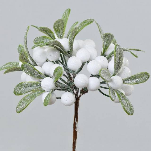 Kinekus Ozdoba zapichovacia vianočná vetvička, biele plody 14cm