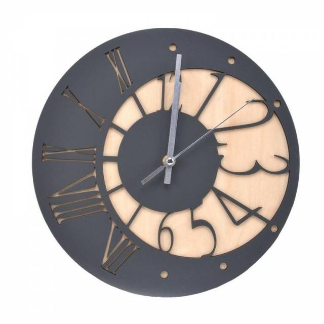 E-shop Kinekus Nástenné hodiny dizajn KLASIC, priemer 30cm, breza/antracit