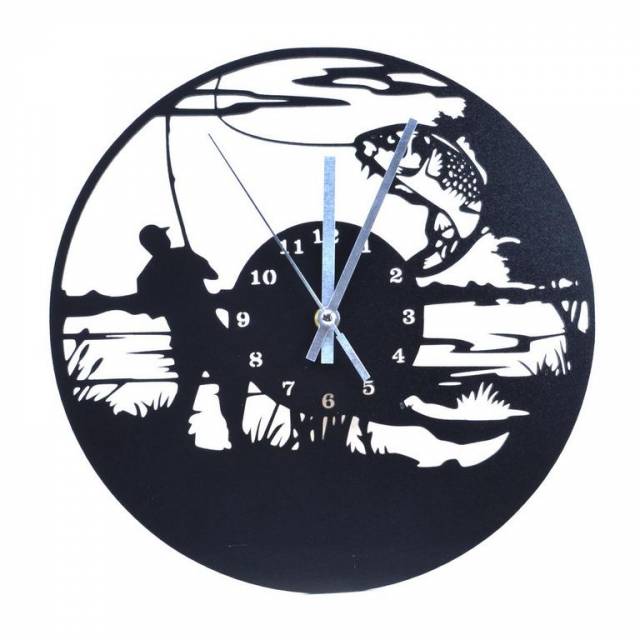 Kinekus Nástenné hodiny dizajn RYBÁR, priemer 30 cm, čierne