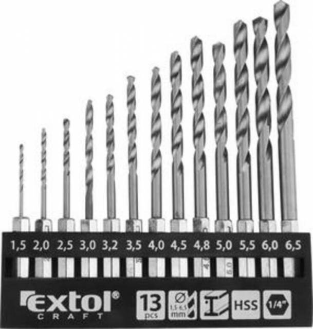 EXTOL CRAFT Vrtáky do kovu 1,5-6,5mm s 1/4"" šesťhranným úchytom