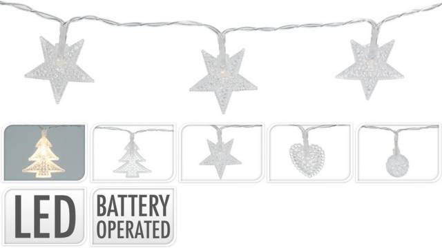 E-shop Kinekus Svetlo vianočné 10 LED teplé biele, strom/hviezda/srdce/guličky, baterky, mix