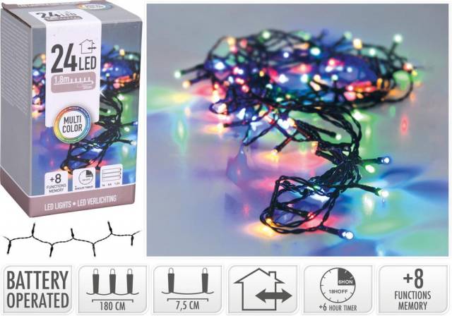 E-shop Kinekus Svetlo vianočné 24 LED farebné, s časovačom a funkciami, vonkajšie/vnútorné