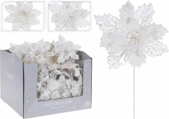 Kinekus Ozdoba zapichovacia vianočný kvet biely 21 cm
