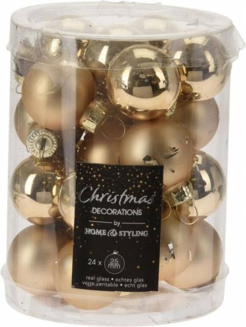 E-shop Kinekus Zlatá vianočná guľa, sklenená, 2,5 cm, sada 24 ks