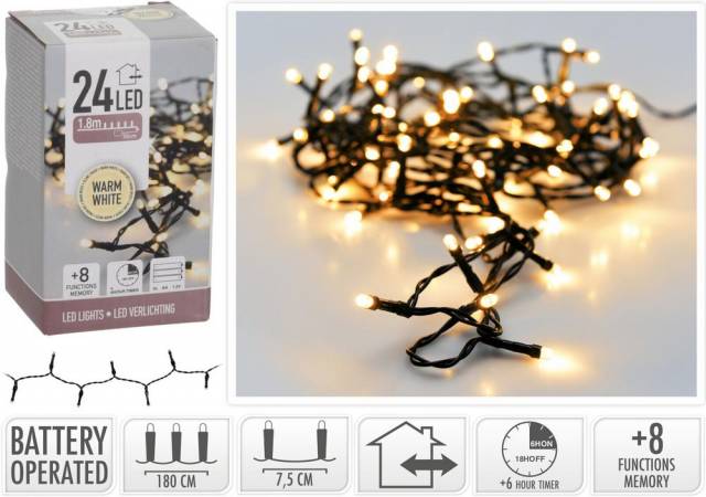 Kinekus Svetlo vianočné 24 LED teplé biele, s časovačom a funkciami, vonkajšie / vnútorné