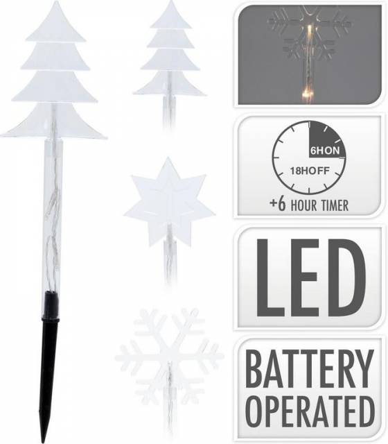 E-shop Kinekus Svetlo vianočné zapichovacie 15 LED teplé biele, 37,5 cm, 5 ks, s časovačom, baterky, vonkajšie, mix