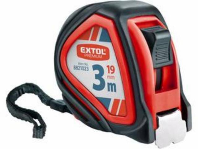 EXTOL PREMIUM Meter zvinovací, pogumovaný, 1x brzda, 3m, šírka pásu 19mm