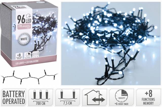Kinekus Svetlo vianočné 96 LED studené biele, s časovačom, s 8 funkciami, vonkajšie / vnútorné