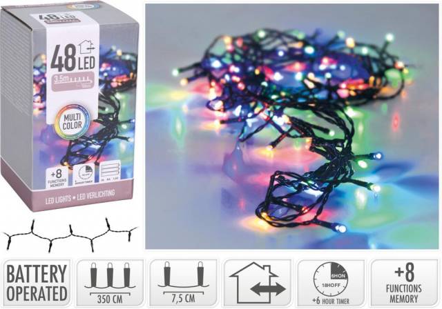 Kinekus Svetlo vianočné 48 LED farebné, s časovačom a funkciami, vonkajšie / vnútorné
