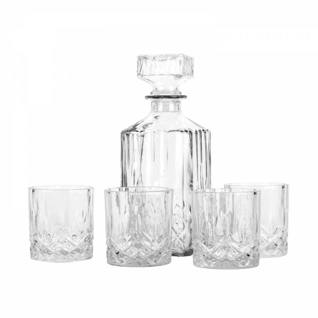 E-shop Kinekus Fľaša na whisky + 4 poháre, sklo