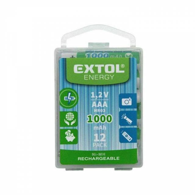 EXTOL ENERGY Batéria nabíjateľná AAA, 1000mAh, NiMh, 12ks 42062