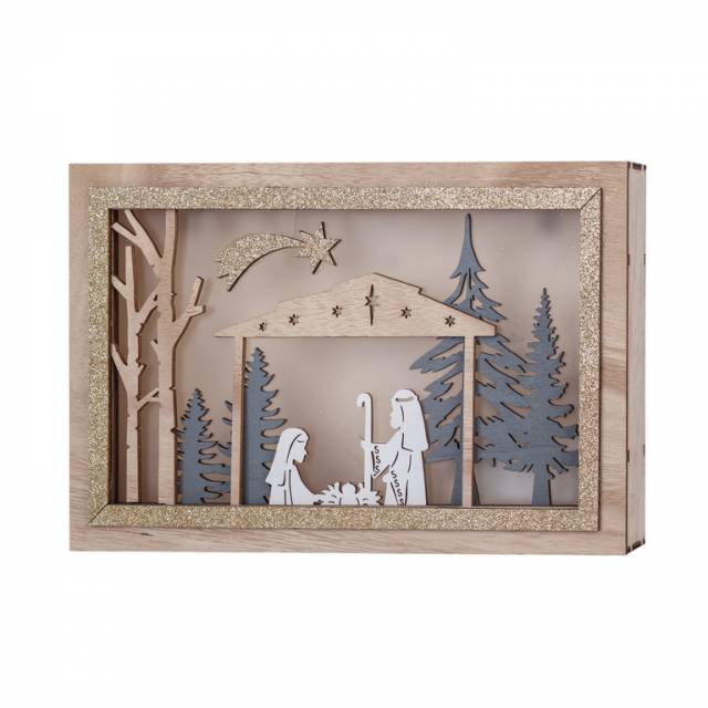 Kinekus Obraz vianočný betlehem LED 28x3,5x18 cm drevo