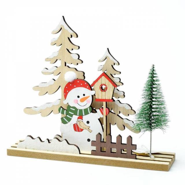 E-shop Kinekus Dekorácia stromy so snehuliakom 22x5x18,5 cm drevo