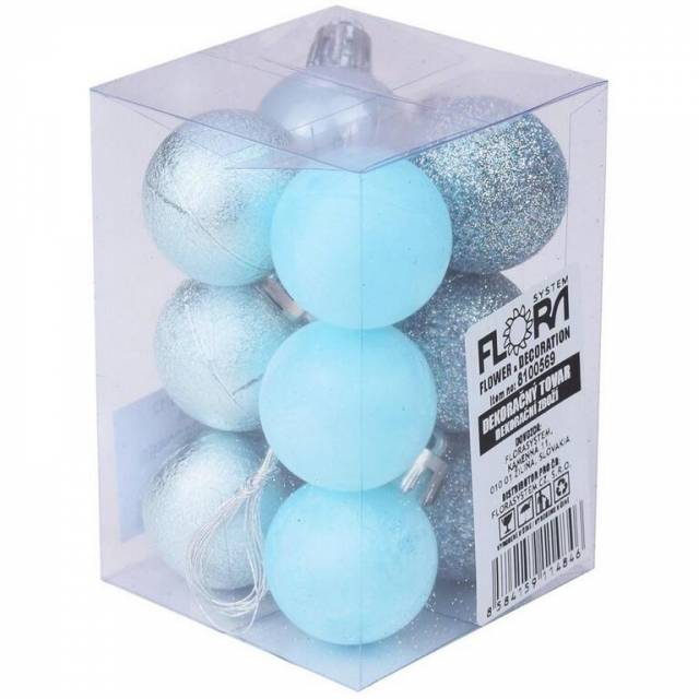Kinekus Modrá vianočná guľa, plastová, 3 cm, sada 12 ks, modrá mix