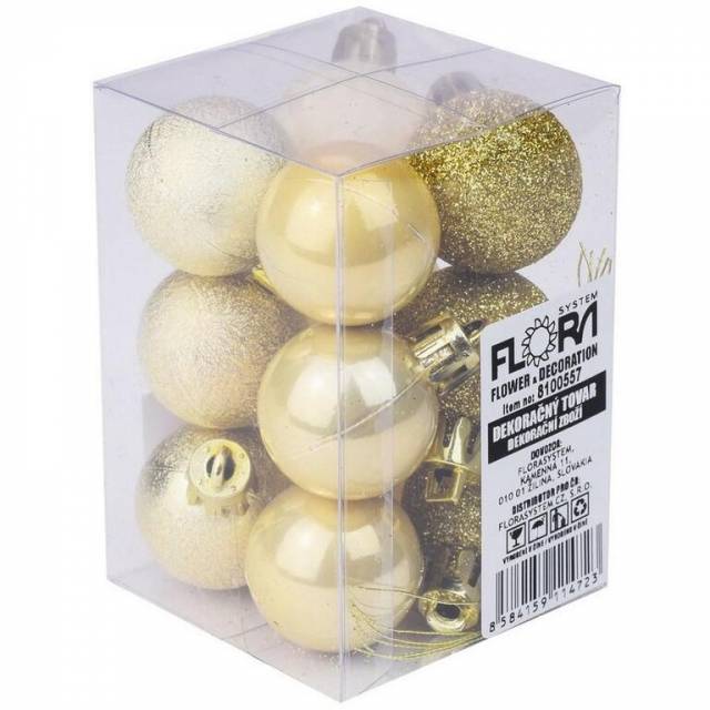 Kinekus Zlatá vianočná guľa, plastová, 3 cm, sada 12 ks, zlatá mix