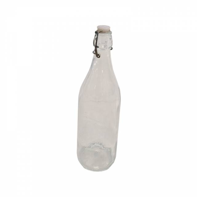 E-shop Kinekus Fľaša sklenená 1000ml, s patentným uzáverom, okrúhla, hladká +4 samolepky