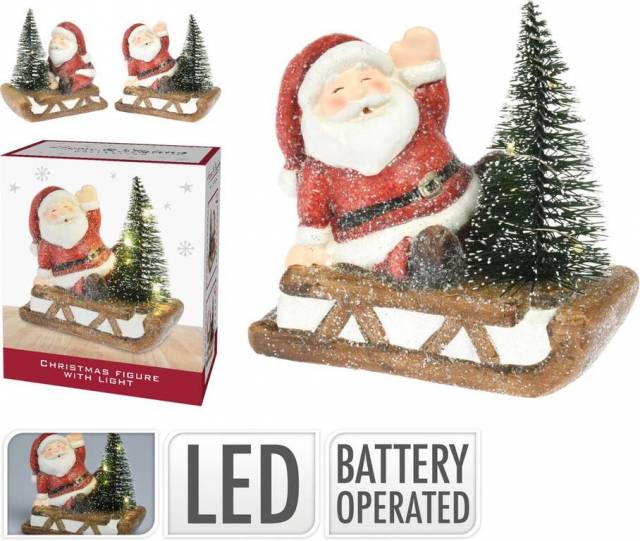 Kinekus Postavička Santa na saniach LED 12 cm mix