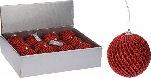 E-shop Kinekus Červená vianočná guľa, pletený dizajn, 8 cm