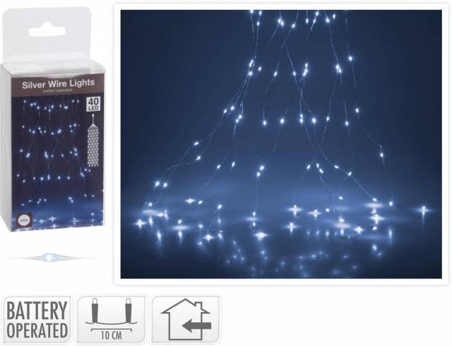 Kinekus Svetlo vianočné kaskáda 40 LED studené biele, baterky, vnútorné