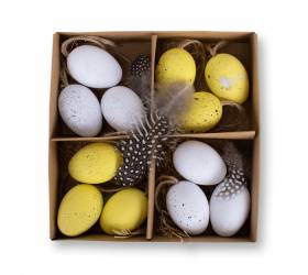 Dekorácia vajíčko plast 5 cm sada 12 ks biele/žlté