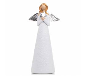 Postavička anjel 13,5x8x29 cm polyrezín bielo-strieborný